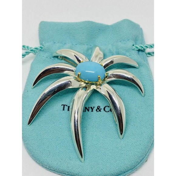 HUGE Tiffany & Co. Sterling Silver & 18k Yellow Gold Turquoise Fireworks Brooch